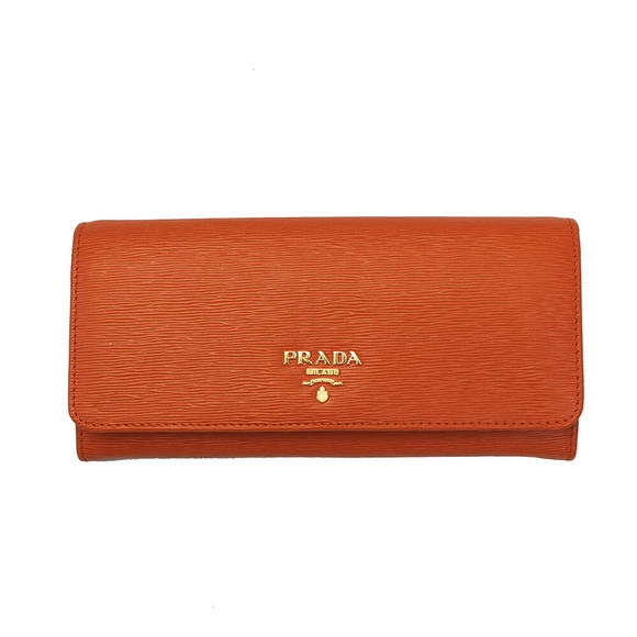 Prada Long Pass Fold VITELLO Wallet CaseOrange MOVE PAPAYA - Picture 1 of 4